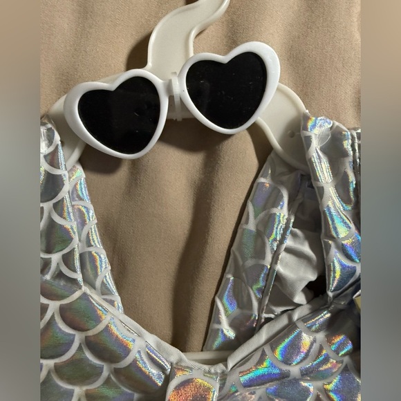 Shady Beach Mermaid Dog Swimsuit – Silver Holographic Scales (XS) - Picture 4 of 4